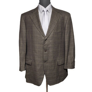 Faconnable Mens US 48L IT58 Brown Plaid 100% Wool Blazer Sport Coat Made Italy
